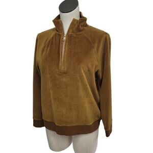 Madewell MWL Velour Velvet Half-Zip Sweatshirt Dried Cedar Brown Size Small